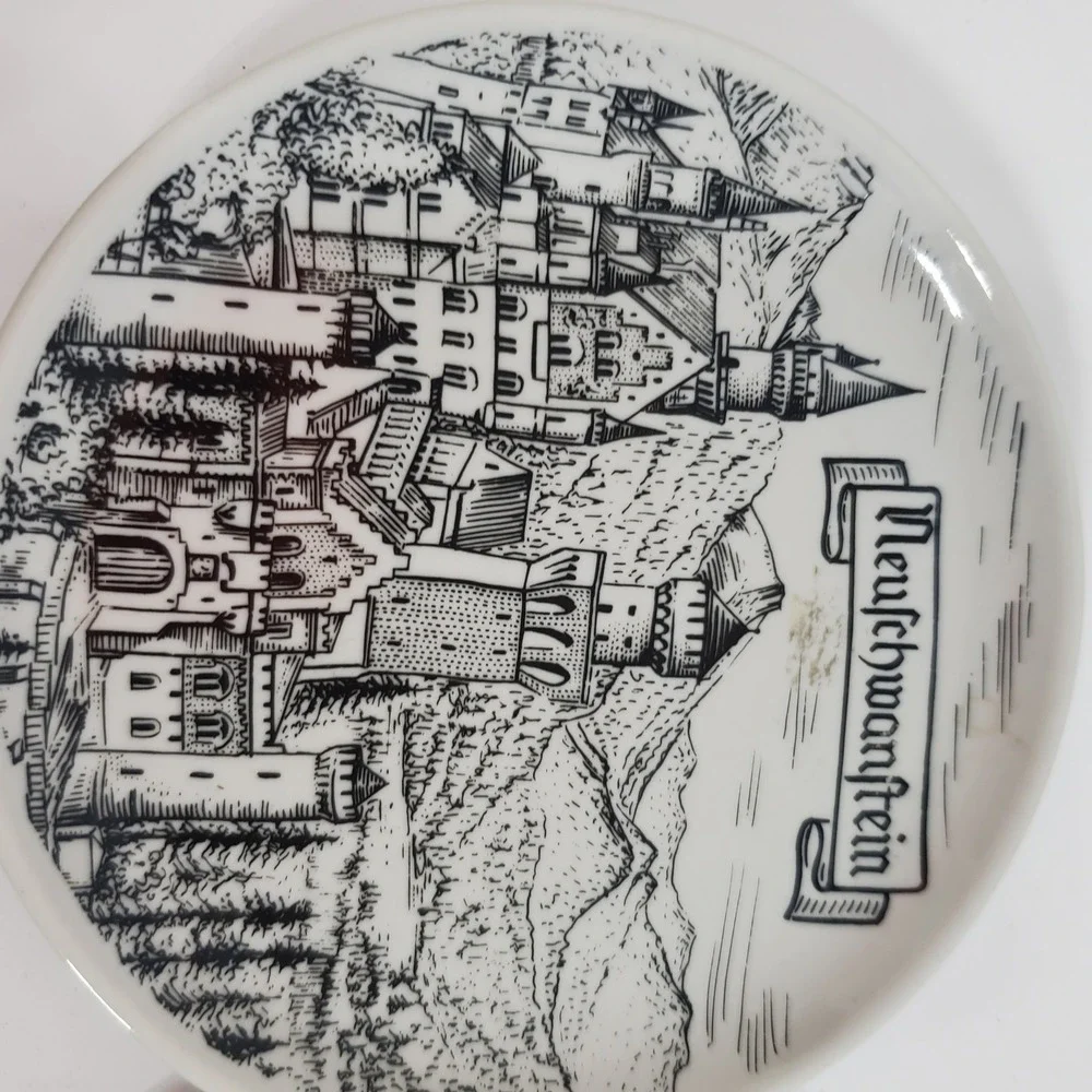 German Landmarks Coasters 4in Black White German Castle Porcelain Set